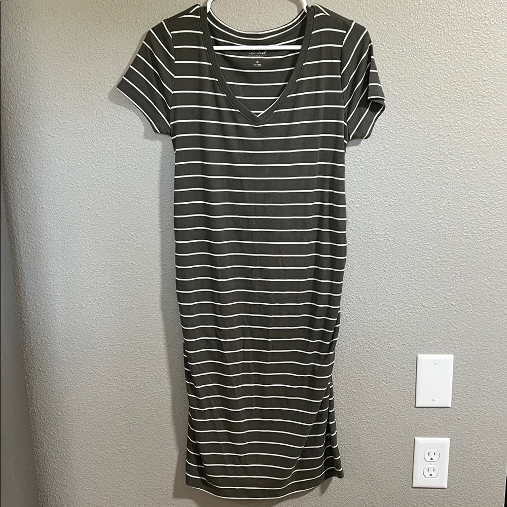 Maternity Striped V-Neck T-Shirt Dress
